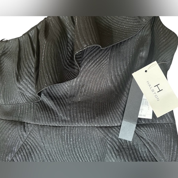 New With Tags Halston One Shoulder Dress in Metallic Black—Size 6 - Picture 2 of 5